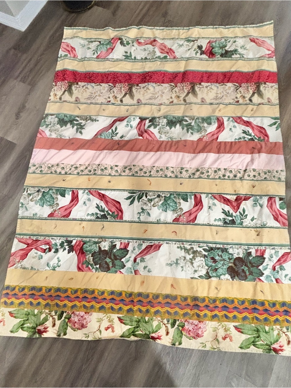 Vintage OOAK Hand Sewn Striped Thin Quilt No Batting Lightweight Shabby 60”X80”